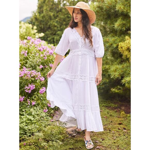 APRIL CORNELL Liberty Dress White Cotton Embellished Flowy Dress Women's XXL - Picture 1 of 9